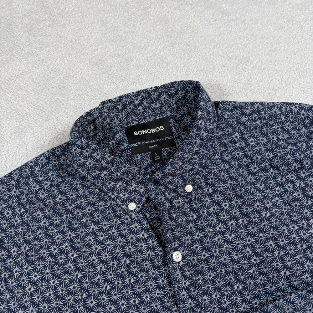 Bonobos Mens Slim Fit Button Down Shirt Navy Starburst Geometric Print Large